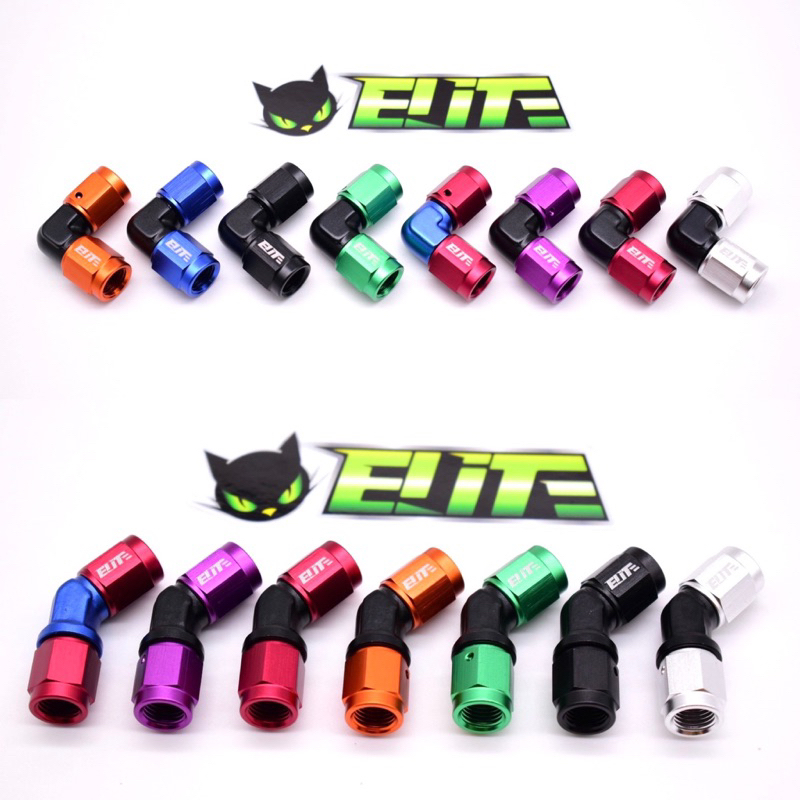 ฟิตติ้งตัวเมีย-เมีย Elite(ทั้งสองด้าน)ขนาดเบรค(An3) ตรงและงอ45,90องศาสำหรับต่อเกลียว ต่อปลดเบรคไว Elite เกรดดีแต่ถูกกว่า