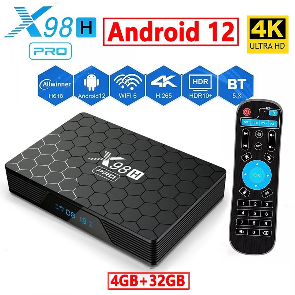 X98H PRO สมาร์ททีวีกล่อง Android 12 ALLWINNER H618( RAM4G ROM 32GB)2.4/5G dual Wifi6 1000M LAN BT5.0