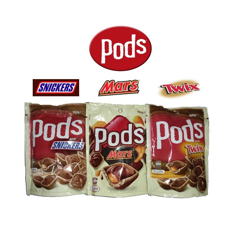 Pods Chocolate  ขนมบิสกิตสอดไส้ นํ้าหนัก 160g(วันหมดอายุในรายละเอียดด้านล่าง)