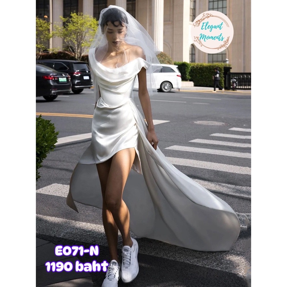 พร้อมส่งจากไทย ชุดแต่งงาน  รหัส E071-N ชุดเจ้าสาว ชุดถ่ายพรีเวดดิ้ง ชุดafter party ชุดงานหมั้น เดรสยาว เดรสมินิมอล