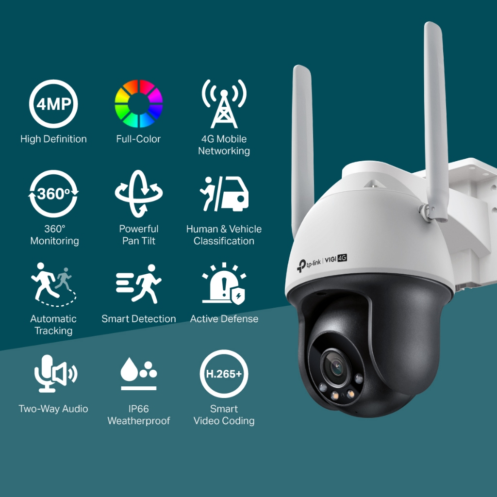 กล้องวงจรปิดใส่ซิม 4G TP-LINK (VIGI C540-4G) VIGI 4MP Outdoor Full-Color 4G Pan Tilt Network Camera ภาพสี 24 ชั่วโมง