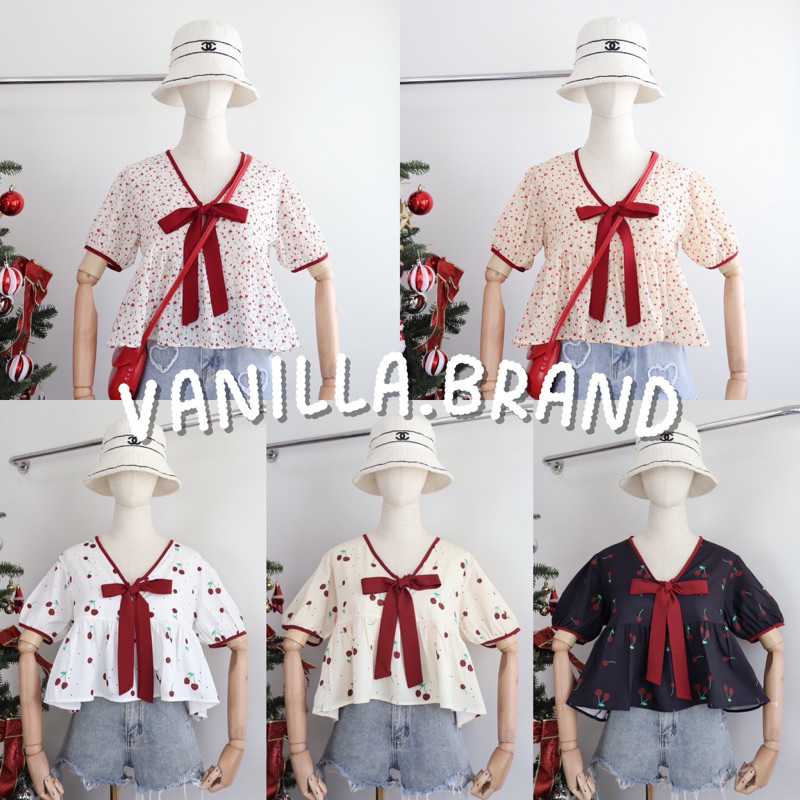 เสื้อกุ้นขอบคอ ผูกโบว์ช่วงอก -kn / VB0235