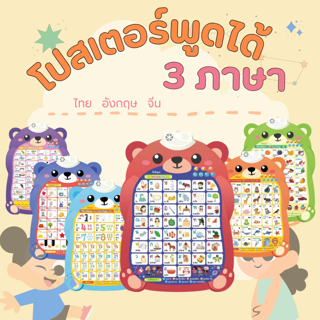 โปสเตอร์พูดได้ 3 ภาษา พร้อมถ่าน 3 ก้อน ของเล่นเด็ก เสริมพัฒนาการ