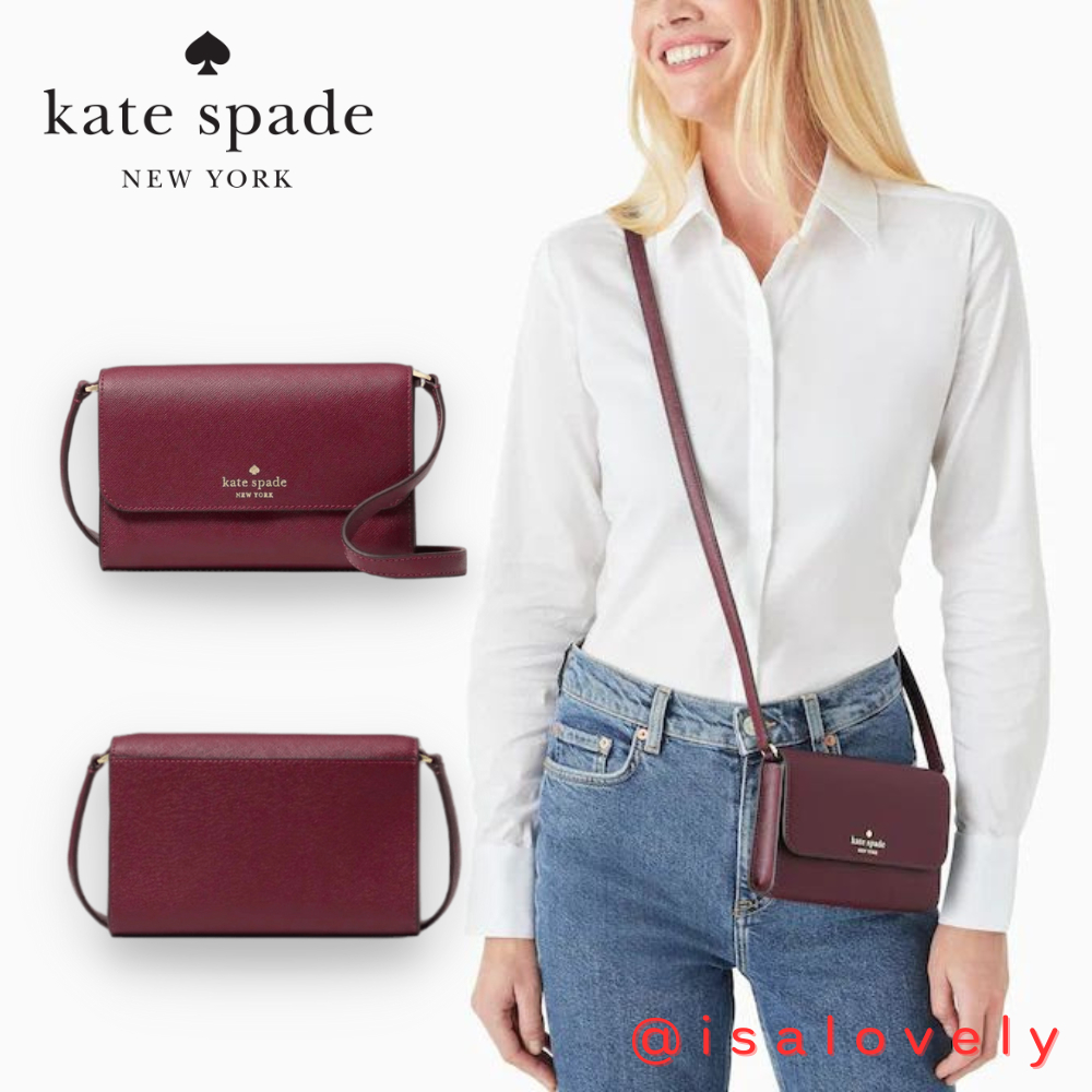 📌Isa Lovely Shop📌  Kate Spade Brynn Small Flap Deep Berry Crossbody Saffiano K4804 Color : Deep Berry