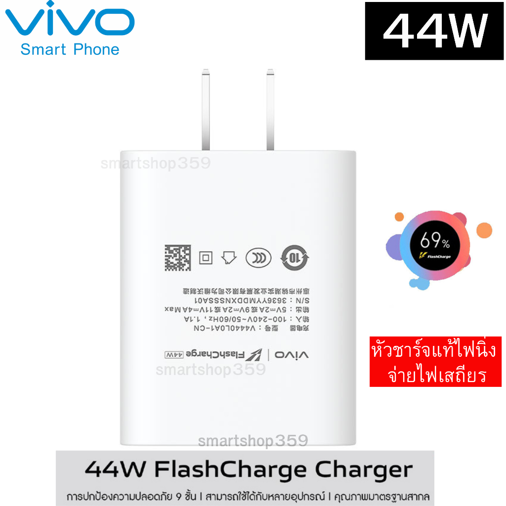 หัวชาร์จ แท้  Original vivo 44W FlashCharge หัวชาร์จ  44W V4440L0A1-US  รองรับชาร์จไว 44W สินค้าของแ
