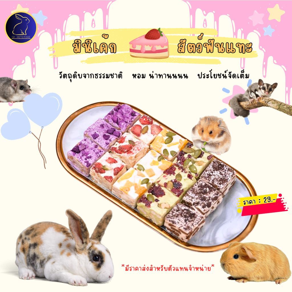 ขนมหนูแฮมสเตอร์ กระต่าย ชูก้าร์ไกลเดอร์ กระรอก ดอร์เม้าส์ มินิเค้กดอกไม้ ผสมเนื้อผลไม้ ขนมสัตว์เล็ก (IP)