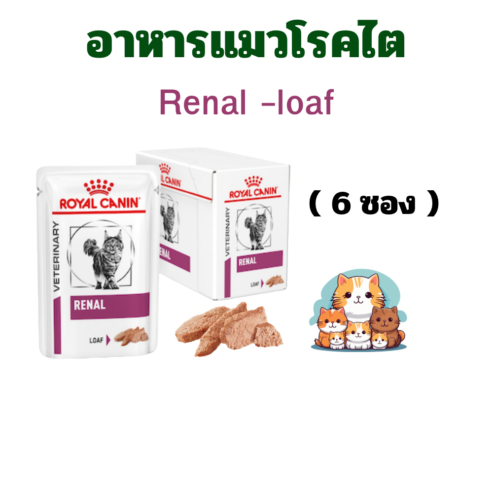 royal canin อาหารแมวโรคไต renal แบบ loaf 85 กรัม (6 ซอง) หมดอายุ : 19/01/2026