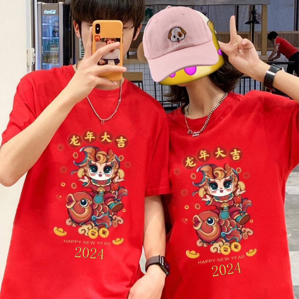 2024ลายมังกรทอง#เสื้อสีแดงตรุษจีน เนื้อผ้าตชคอตตอนCottom มี6ไซส์ คนอ้วนใส่ได้ชายหญิงใส่ได้(1129)