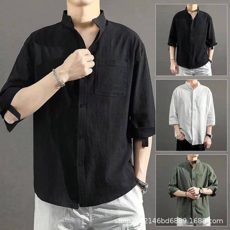 🔥 ล้างสต็อก 🔥 SMT002 เสื้อเชิ้ตคอจีนเเขนยาวทรงสั้นเหมาะใส่กับกางเกงเอวสูงผ้าฝ้ายสีทึบ ใส่ได้ทั้งชายและหญิง
