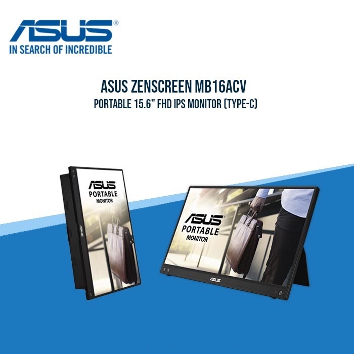 ASUS ZenScreen 15.6” 1080P Portable USB Monitor (MB16ACV) - Full HD, IPS, USB Type-C, Eye Care, Kickstand, for Laptop, PC, Phone, Console, Anti-Glare Surface, 3-Year Warranty,BLACK