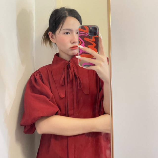 เสื้อปกยาวแต่งโบว์ เสื้อตรุษจีน xinxin top - hello.weekend22