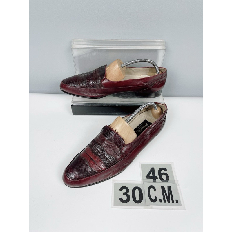 รองเท้าหนังแท้ Pierre Cardin Sz.12us46eu30cm Made in Spain สีเชอร์รี่ พื้นหนัง สภาพสวยมาก ไม่ขาดซ่อม