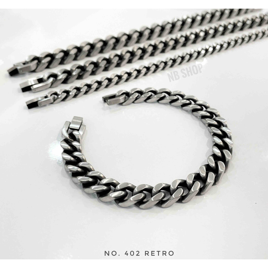R-402 สร้อยข้อมือสแตนเลสแท้ ข้อมือเลสรมดำ/ปัดดำ ขนาด10mm12mm14mm เกรดพรีเมี่ยม เลสบริสุทธิ์ทนทานไม่ลอก