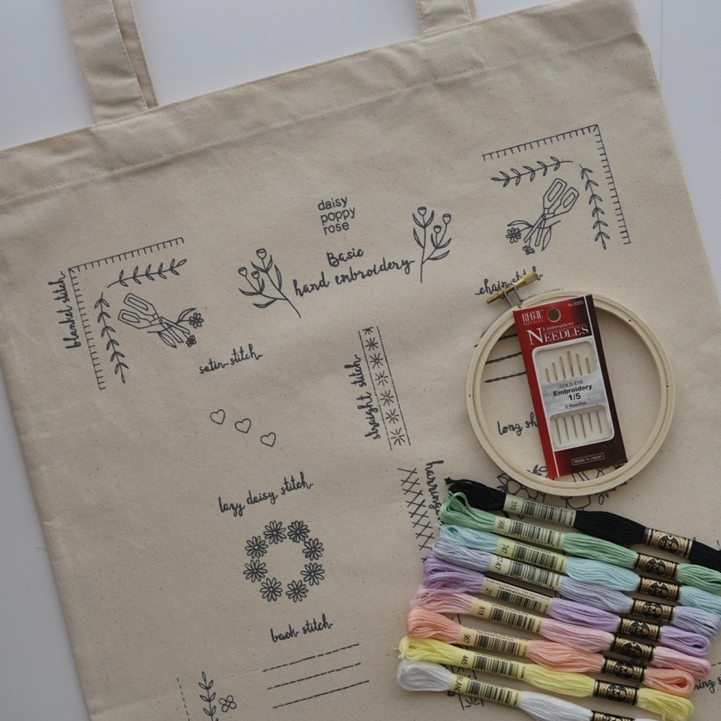 ชุดคิทเรียนปักผ้าพื้นฐานอุปกรณ์ครบ ลาย basic hand embroidery bag