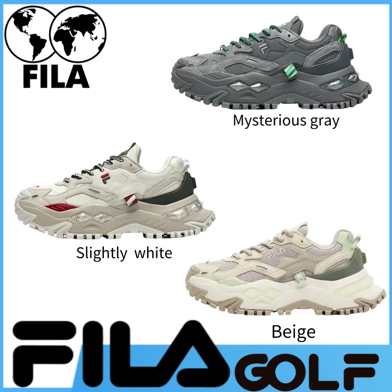 FILA FUSION Fila อินเทรนด์แบรนด์ Bianco รองเท้าส้นเตี้ยน้ำหนักเบาสำหรับผู้หญิงสีเทาลึกลับสีขาวเล็กน้อยสีเบจ