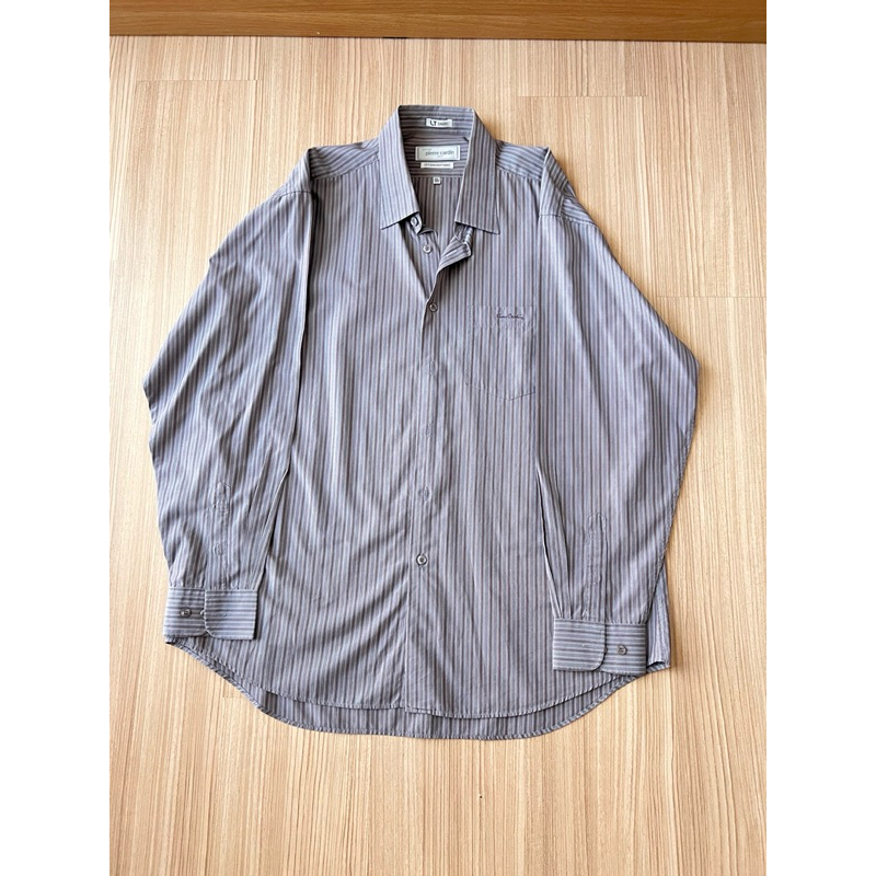 Pierre Cardin เสื้อเชิ้ตผู้ชายXXL เสื้อไซส์ใหญ่ Oversize สีน้ำตาลลายทาง