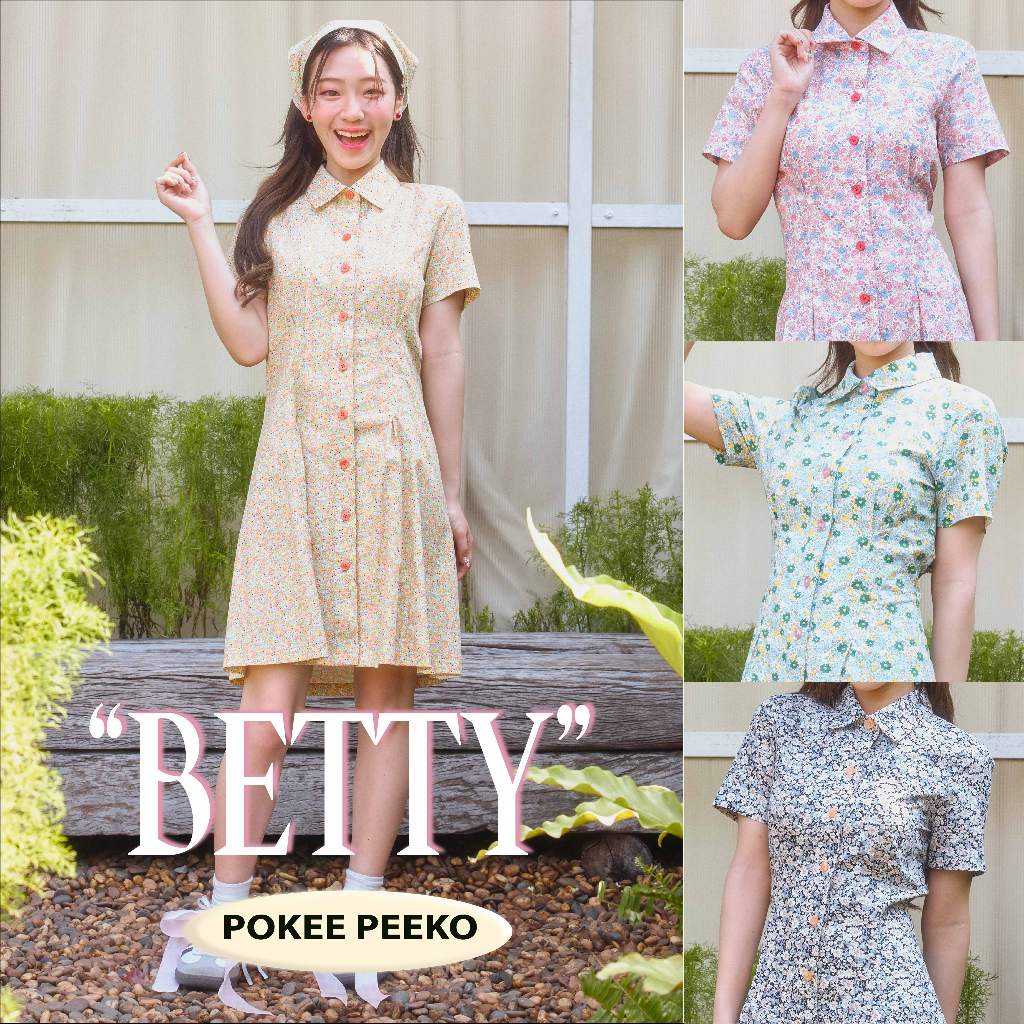 POKEE BETTY DRESS มินิเดรสเชิ้ตลายดอกไม้(cotton 100%) 🌼🍵🫖 (sale -31jan)