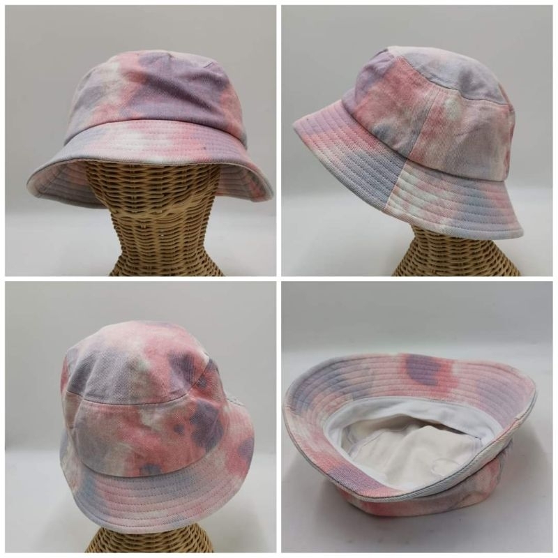 Tie dye bucket hat หมวกมัดย้อมสีม่วงชมพู