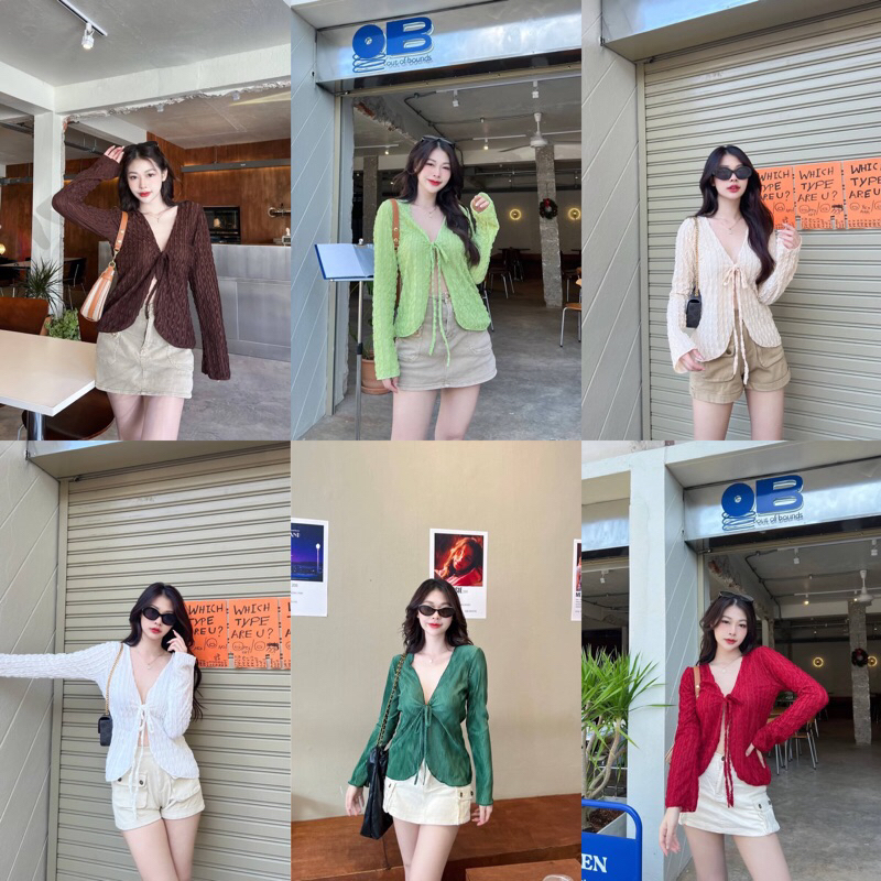 เสื้อแขนยาวผูกอกผ้าลายคลื่นป้ายsheeny