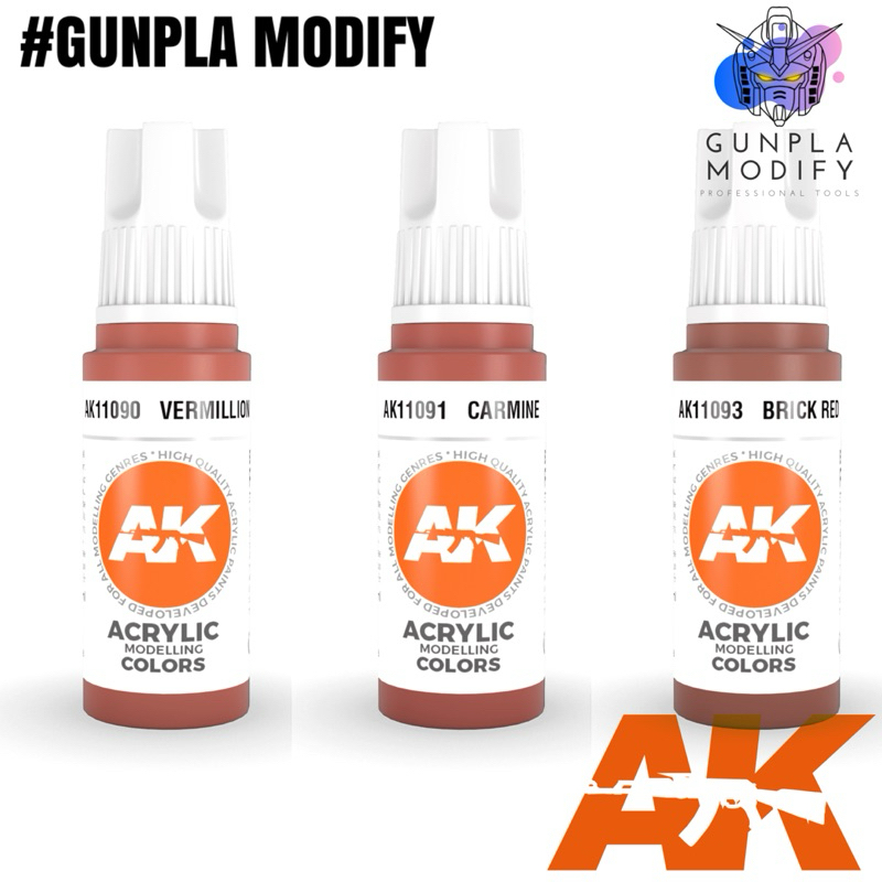 AK Interactive 3G สีอะคริลิคสูตรน้ำ 17 ml Vermillion, Carmine, Brick Red