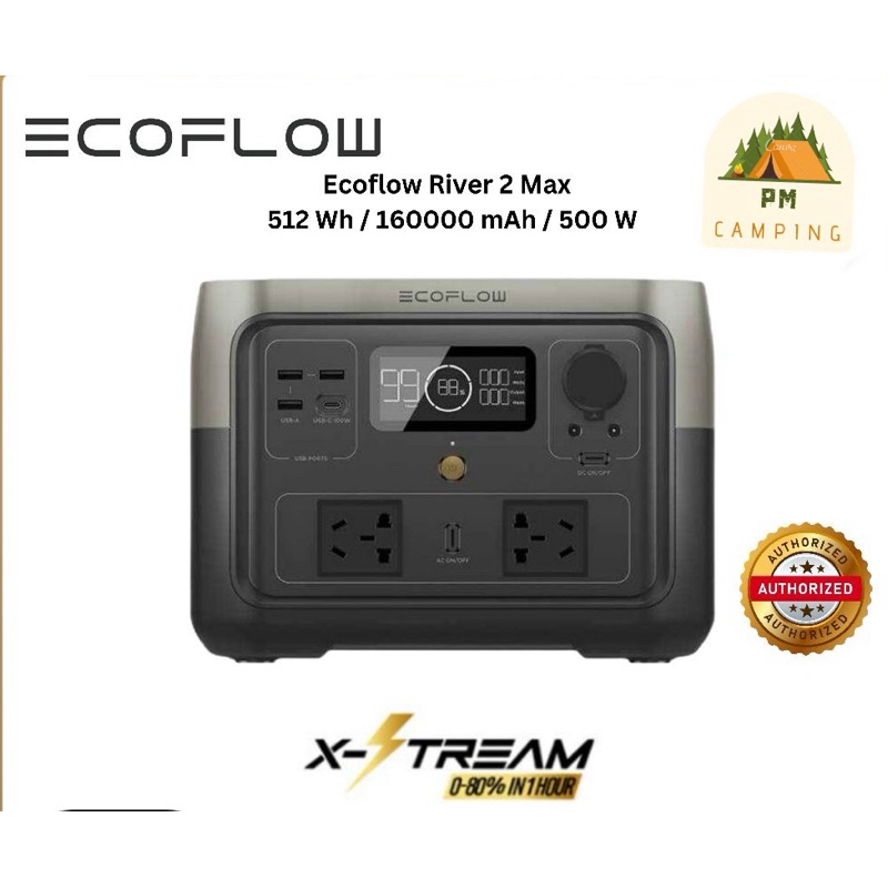 EcoFlow RIVER 2 Max Portable Power Station แบตเตอรี่ 500W AC แบตเตอรี่สำรอง อเนกประสงค์ พกพาสะดวก รับประกัน 2 ปี