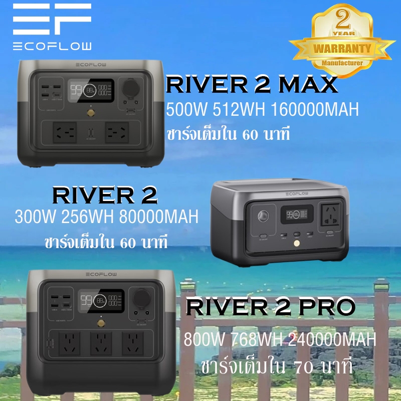 【ประกัน 5 ปี】ECOFLOW River 2 ซีรีส์ Portable Power Station แบตเตอรี่สำรองพกพา สำหรับการตั้งแคมป์กลางแจ้ง ไฟฟ้าดับฉุกเฉิน