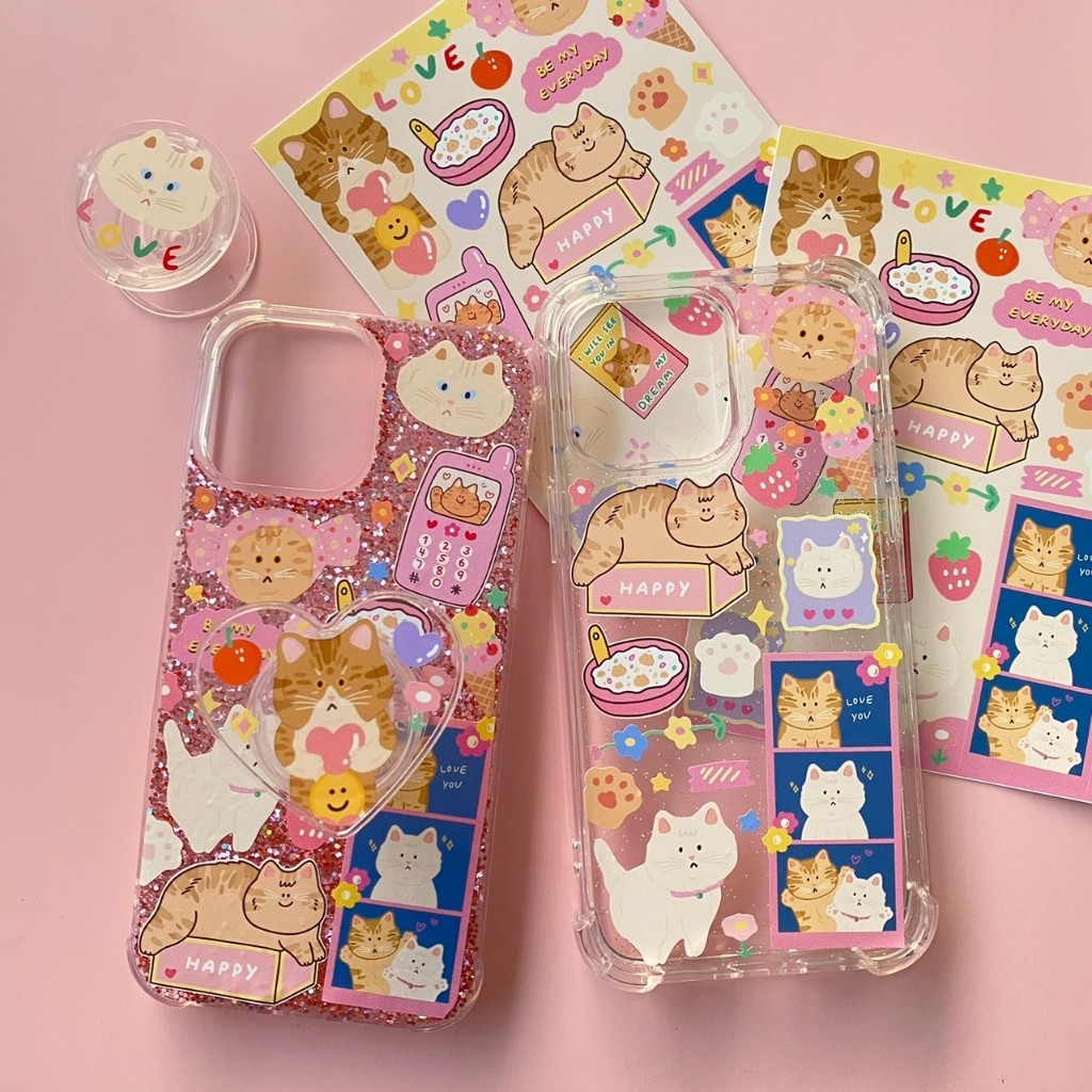 เคส ลายแมวส้ม แมวขาว ลายใหม่ น่ารัก สดใส (เฉพาะเคสไม่รวม Griptox)