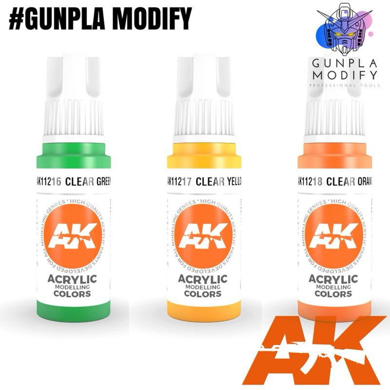 AK Interactive 3G สีอะคริลิคสูตรน้ำ 17 ml Clear Green, Clear Yellow, Clear Orange