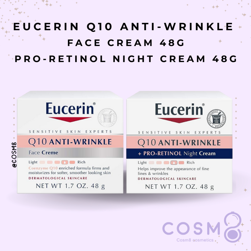 [ลด30% ใช้โค้ดไลฟ์/Shopee Video]✅พร้อมส่ง✅แท้ Eucerin Q10 Anti-Wrinkle Face Cream/ Night Cream + Pro-Retinol 48g