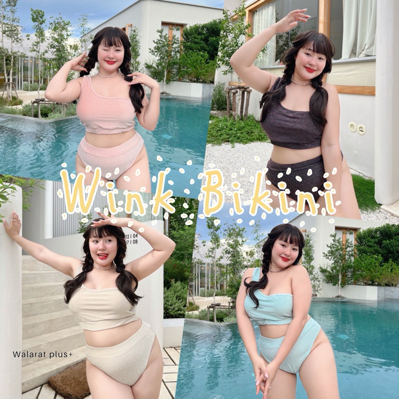 🧸𝐂𝐡𝐮𝐛𝐛𝐲𝐋𝐚𝐧𝐝.(อก38-46) 🍓🧁𝑊𝑖𝑛𝑘 𝐵𝑖𝑘𝑖𝑛𝑖🦩บิกินี่ ชุดว่ายน้ำ สาวอวบ พลัสไซส์ ผ้าวิ้งน่ารักมาก #Bi008