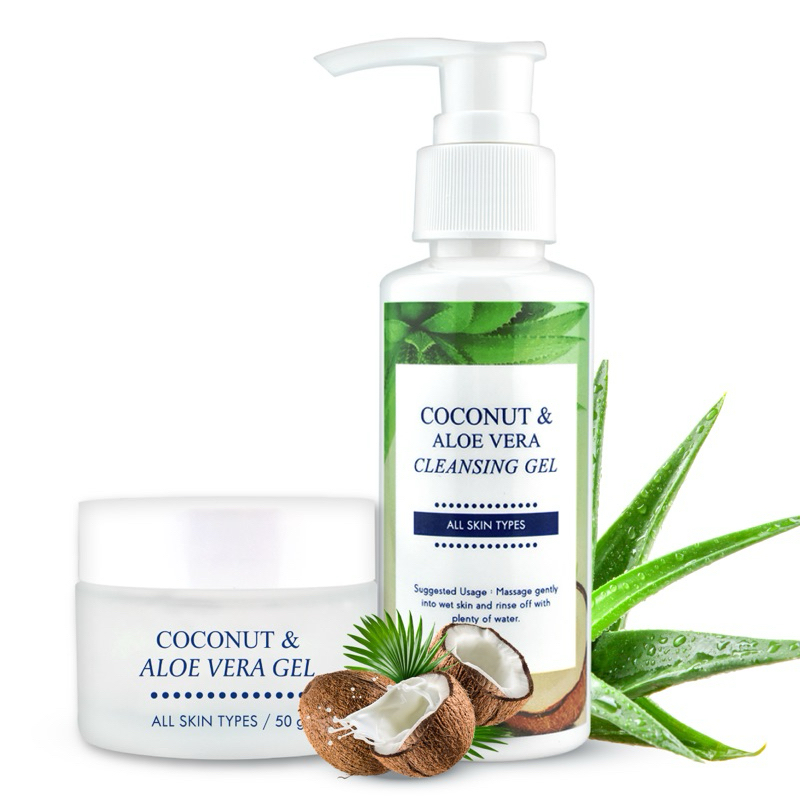 Thaicream เซตคู่  เจลล้างหน้า คลีนซิ่ง คู่ เจลน้ำมะพร้าว เจลมะพร้าว ไทยครีม 50g coconut & aloe vera