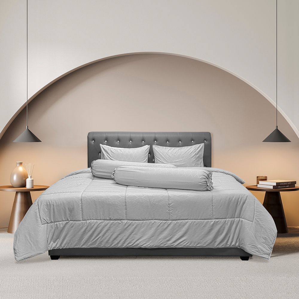 Picasso ชุดเครื่องนอน รุ่น Classic ลาย Copen สีเทา ขนาด 6 ฟุต 6 ชิ้น ผ้าไมโครซาติน ทอ350 เส้น/ตร.ซม.