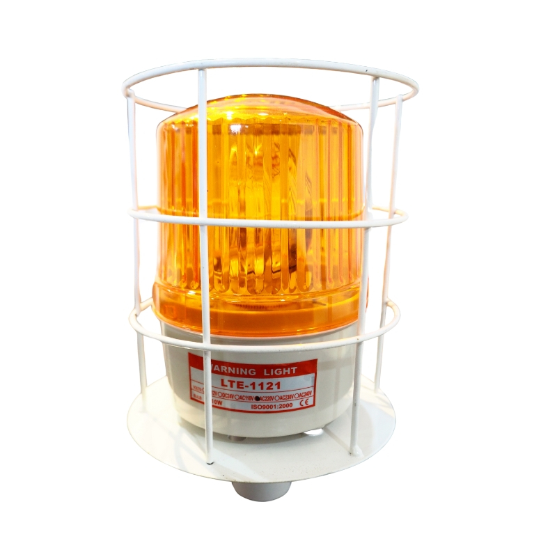 ไฟหมุน Rotary Warning Light แบบมีตะแกรง สีเหลือง ฐานกว้าง 6 นิ้ว สูง 24 Cm. 12V