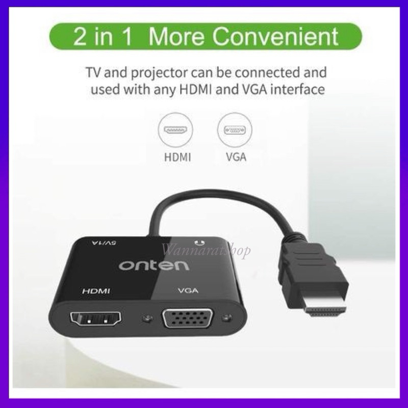 Onten OTN-5165HV HDMI to FHD HDMI + VGA with Audio Converter Adapter