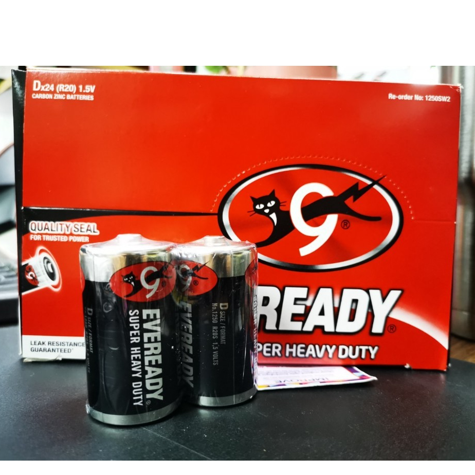 ยกกล่อง - EVEREADY D - Super Heavy Duty Carbon Zinc ถ่าน ไซส์ D 1.5V R20 แท้ศูนย์-ถ่านตราแมว 9 ชีวิต