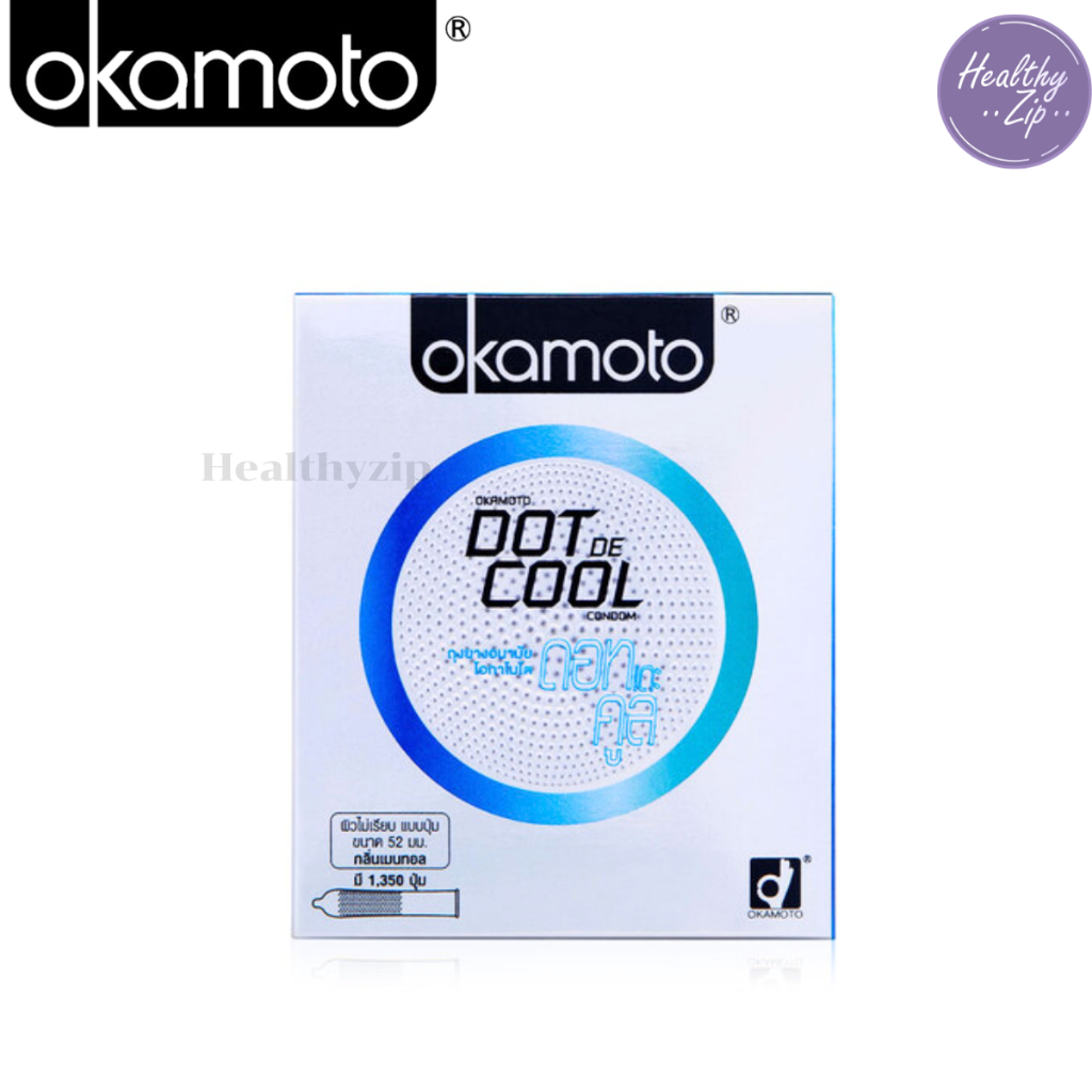 Okamoto Dot De Cool ถุงยางอนามัย แบบมีปุ่ม สูตรเย็น ขนาด 52 มม. บรรจุ 1 กล่อง (2 ชิ้น)