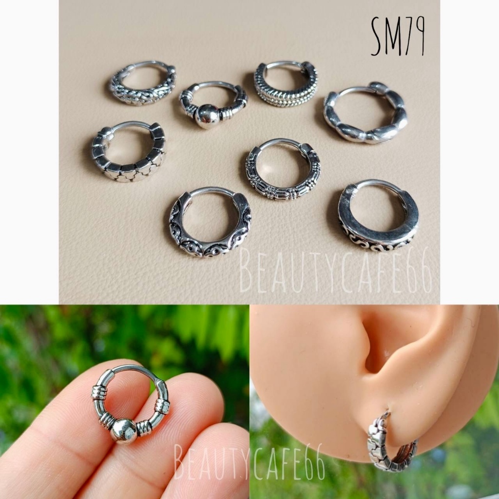 SM79 *New Arrived* ต่างหูห่วง สแตนเลส วิจเทจสไตล์ Vintage Style Stainless Earrings ต่างหูสแตนเลสรมดำ