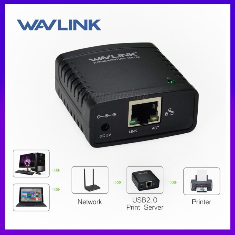 Wavlink WL-NU72P11 แชร์เครื่องพิมพ์ USB แบบไร้สาย ใช้กับเครือข่าย LAN หลายเครื่องได้ เซ็ตอัพง่าย Pri