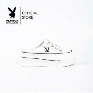 PLAYBOY รองเท้าผ้าใบแบบเปิดส้น รุ่น ST-H241C1152 (ควร+1ไซส์) ดีไซน์เย็บนวม ปักโลโก้ มี2สี สีขาวและสีดำ