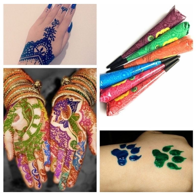 Henna Mehendi temporary tattoเฮนน่า สีดำ/สีน้ำตาลธรรมชาติ/สีแดงเชอรี่/สีน้ำตาลแดง/สีน้ำตาลเข้ม/สีแดง/สีส้ม/สีฟ้า/สีเขียว