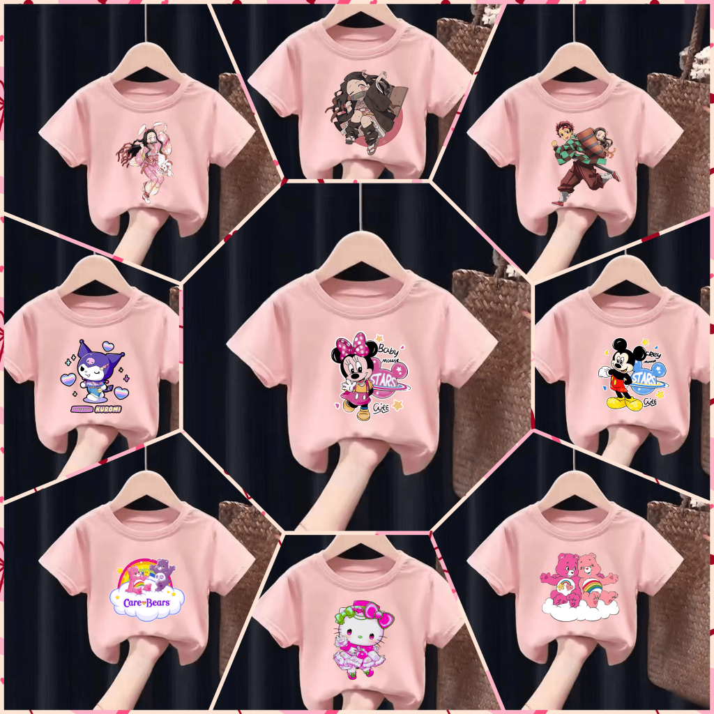 เสื้อยืดเด็กพิมพ์ลายการ์ตูน น่ารักๆๆ เนื้อผ้าฝ้าย "สีชมพู" Pattern 253-264