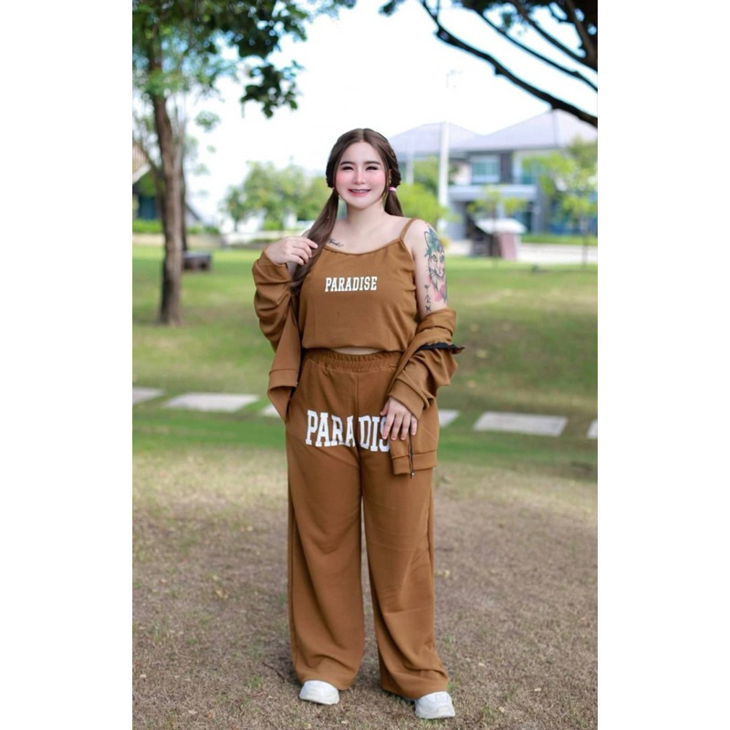 ชุดเซทขายาวสามชิ้นพาราไดซ์สาวอวบอ้วนพัดไซด์