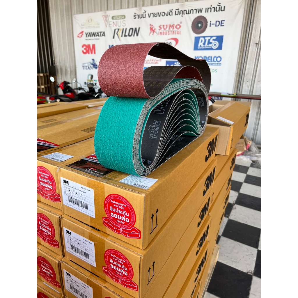 3M ของแท้ 577F #36 สายพานบากท่อ สแตนเลส บากท่อเหล็ก ขนาด 4นิ้ว (กล่องละ 10 แถมฟรีสายพานสีแดง 1 เส้น) รวม 11 เส้น