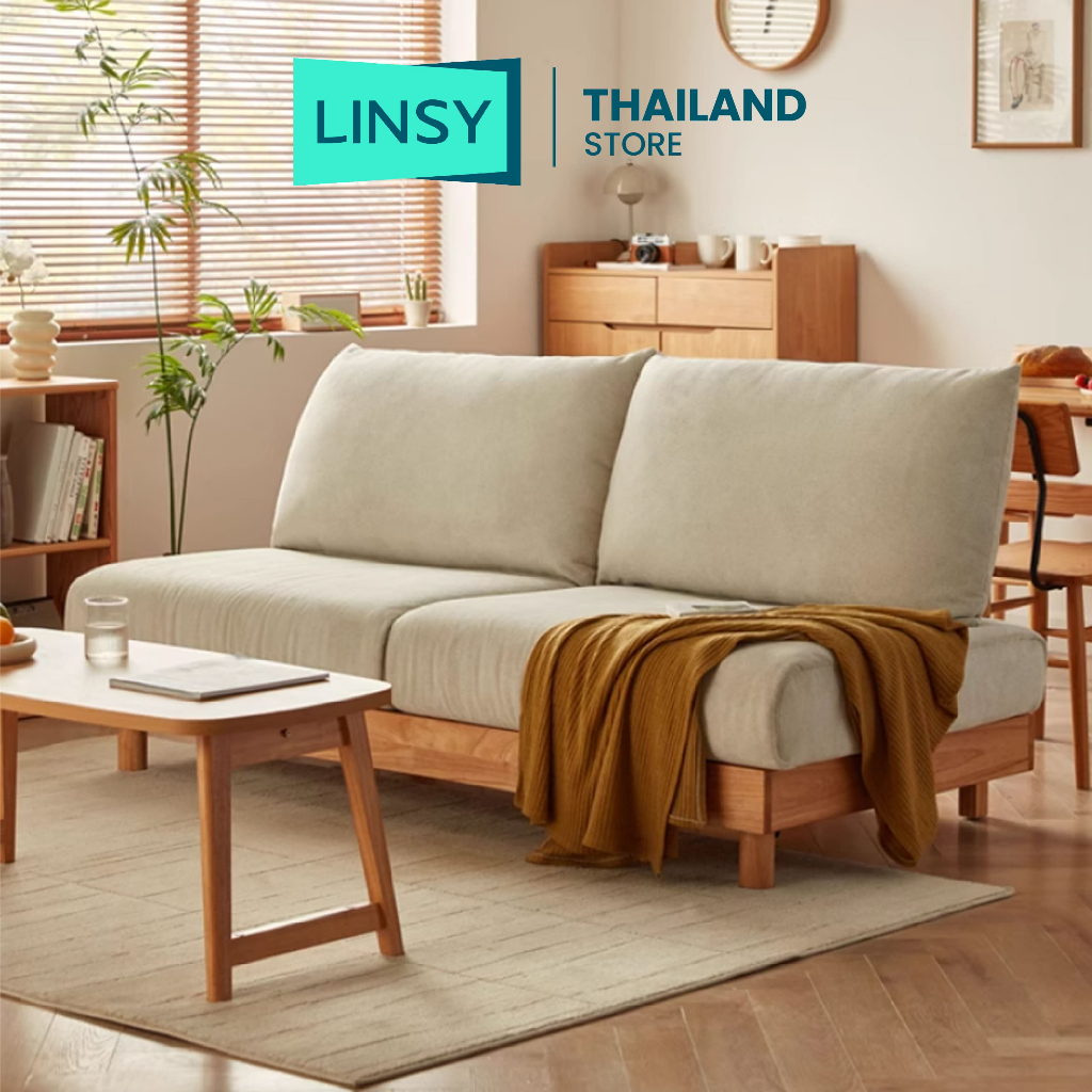 Linsy - ลินซี่ โซฟาไม้ยางพารา เบาะฟองน้ำ หุ้มผ้าลินิน สำหรับ 3 คน รุ่น PK8K-A