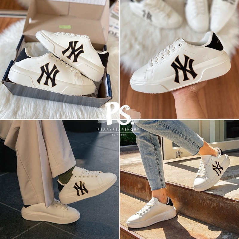 MLB แท้ 💯 พร้อมส่ง  พร้อมส่ง MLB chunky classic รองเท้าผ้าใบ NY สีขาวดำ 🤍🖤 รองเท้าเบามาก ใส่สบาย