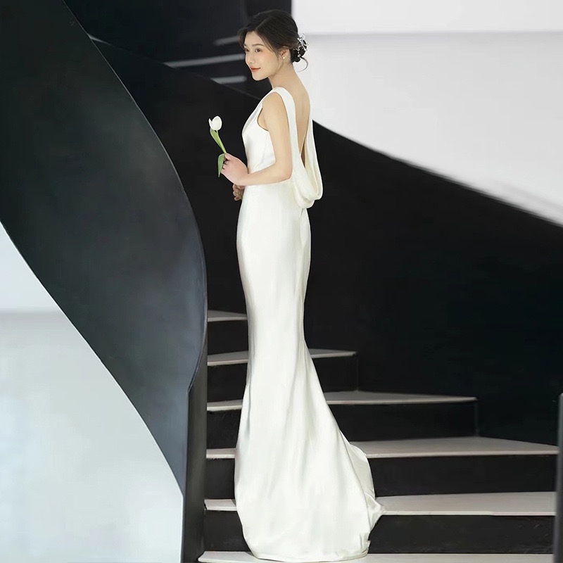 พร้อมส่งจากไทย E119-N ชุดแต่งงาน ชุดเจ้าสาว ชุดถ่ายพรีเวดดิ้ง ชุดafter party ชุดงานหมั้น เดรสยาว เดรสมินิมอล