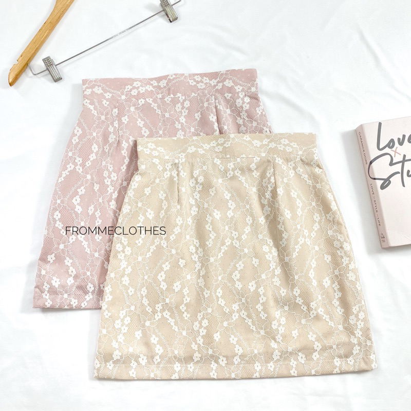 Frommeclothes กระโปรงทรงเอผ้าลูกไม้(XS-5XL)