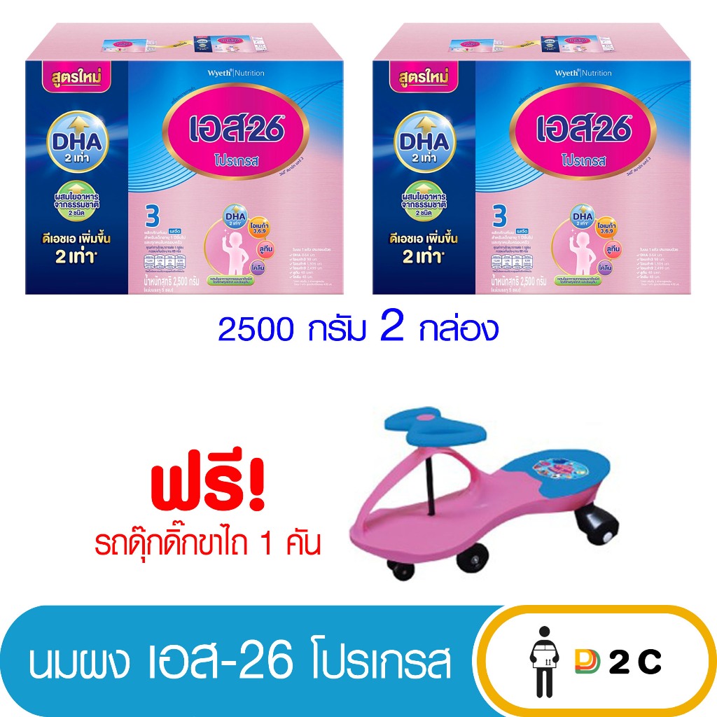 [2 กล่อง] นมผง เอส 26 โปรเกรส สูตร 3 S-26 Progress 2500 กรัม (ฟรี ของแถม)