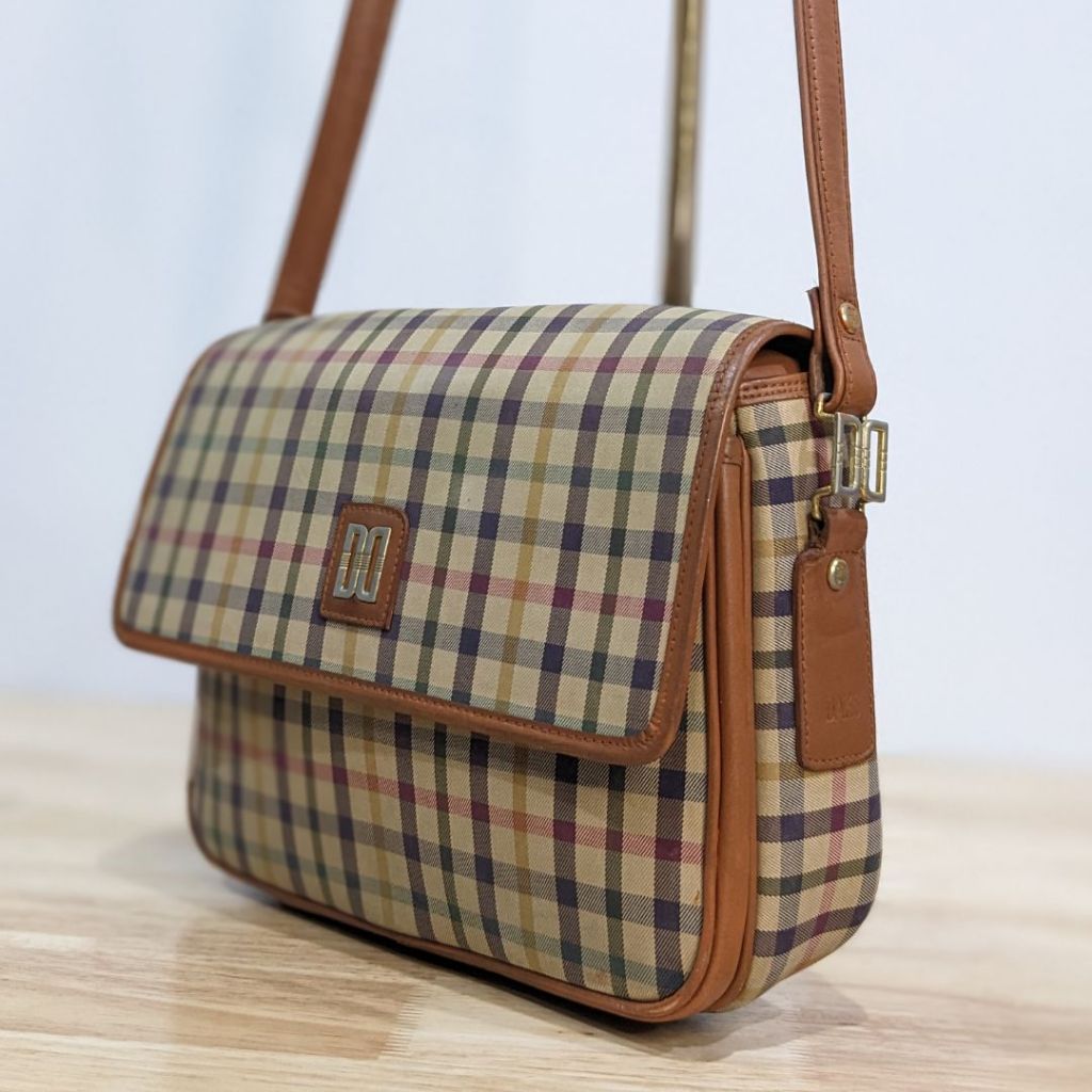 กระเป๋าผ้า DAKS London มือสอง แบรนด์แท้ 100% สายหนังแท้ Vintage style