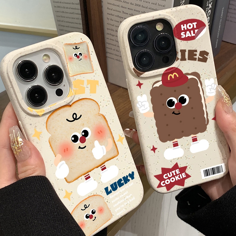 จัดส่งทันที ขนมปังคุกกี้น่ารัก TPU เคส For iPhone 15 11 14 12 13 Pro Max 7 8 Plus X XS Max XR กันกระแทก เนื้อแมท